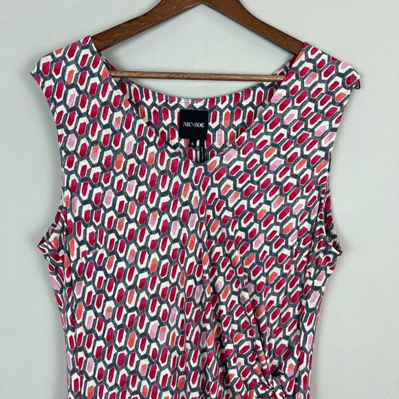 Nic+Zoe Dress XL Pink Geometric Gathered Waist Twist Stretch Knit Sleeveless - Picture 3 of 10